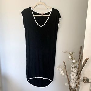 Women’s Black Jersey Dress with White Piping